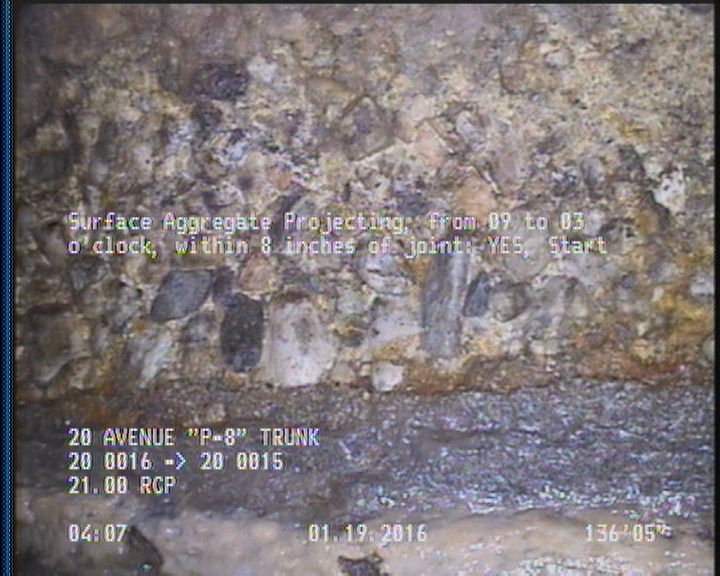 Surface Aggregate Projecting, from 09 to 03 o'clock, within 8 inches of joint: YES, Start