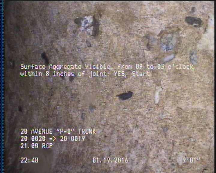 Surface Aggregate Visible, from 09 to 03 o'clock, within 8 inches of joint: YES, Start