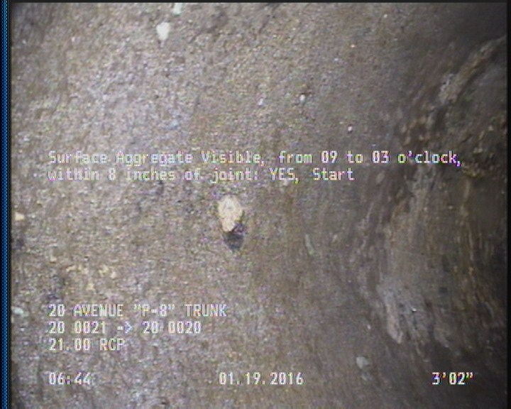 Surface Aggregate Visible, from 09 to 03 o'clock, within 8 inches of joint: YES, Start