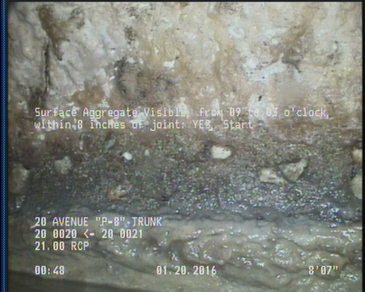 Surface Aggregate Visible, from 09 to 03 o'clock, within 8 inches of joint: YES, Start