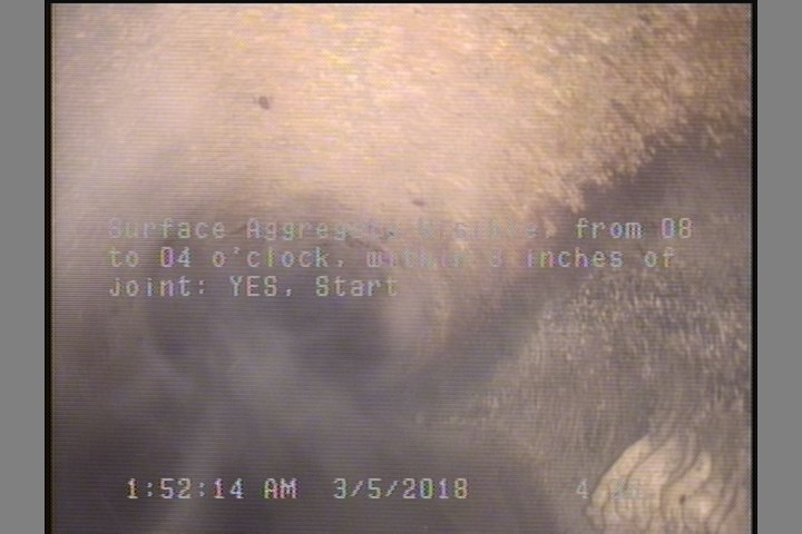 Surface Aggregate Visible, from 08 to 04 o'clock, within 8 inches of joint: YES, Start