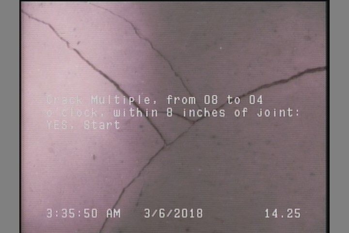 Crack Multiple, from 08 to 04 o'clock, within 8 inches of joint: YES, Start