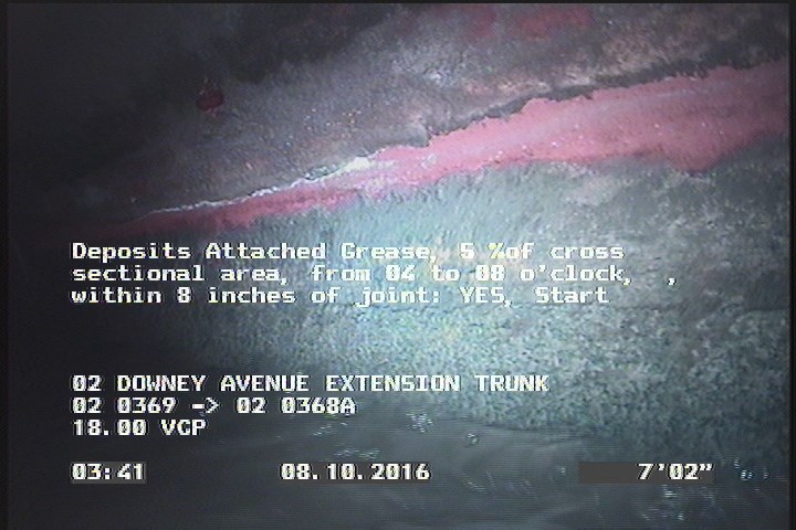 Deposits Attached Grease, 5 %of cross sectional area, from 04 to 08 o'clock, , within 8 inches of joint: YES, Start