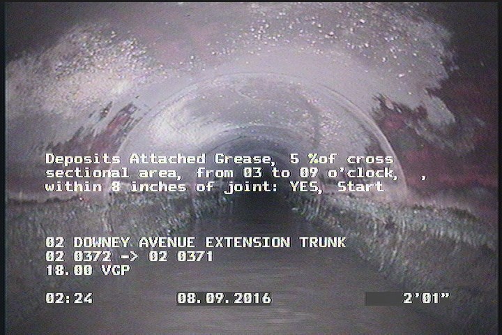 Deposits Attached Grease, 5 %of cross sectional area, from 03 to 09 o'clock, , within 8 inches of joint: YES, Start
