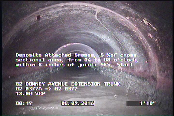 Deposits Attached Grease, 5 %of cross sectional area, from 04 to 08 o'clock, , within 8 inches of joint: YES, Start
