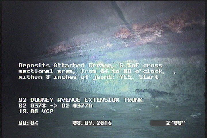 Deposits Attached Grease, 5 %of cross sectional area, from 04 to 08 o'clock, , within 8 inches of joint: YES, Start