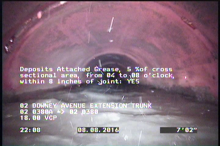 Deposits Attached Grease, 5 %of cross sectional area, from 04 to 08 o'clock, , within 8 inches of joint: YES