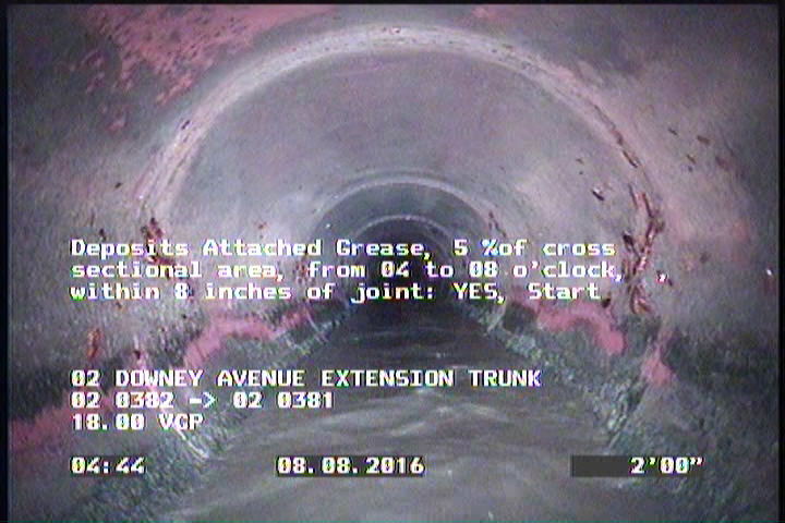 Deposits Attached Grease, 5 %of cross sectional area, from 04 to 08 o'clock, , within 8 inches of joint: YES, Start