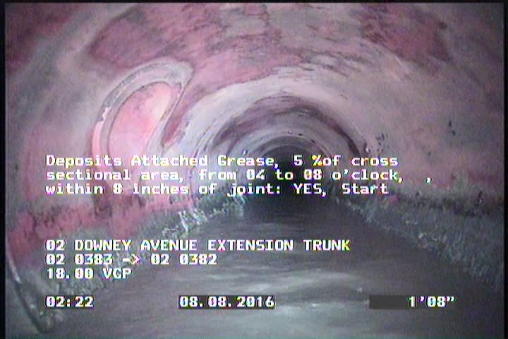 Deposits Attached Grease, 5 %of cross sectional area, from 04 to 08 o'clock, , within 8 inches of joint: YES, Start