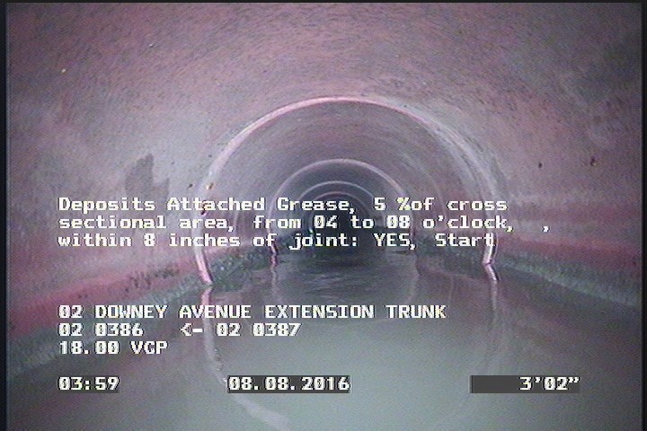 Deposits Attached Grease, 5 %of cross sectional area, from 04 to 08 o'clock, , within 8 inches of joint: YES, Start