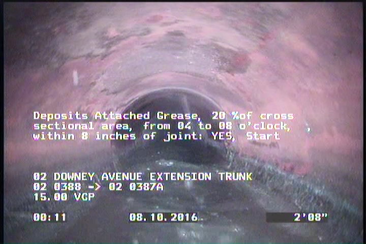 Deposits Attached Grease, 5 %of cross sectional area, from 04 to 08 o'clock, , within 8 inches of joint: YES, Start