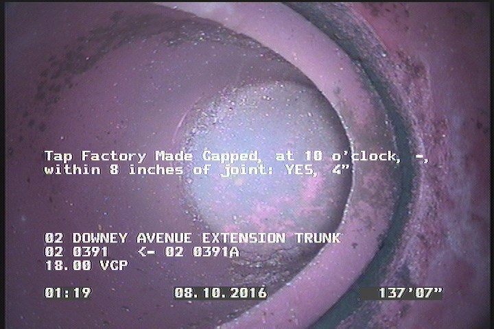 Tap Factory Made Capped, at 10 o'clock, -, within 8 inches of joint: YES, 4"