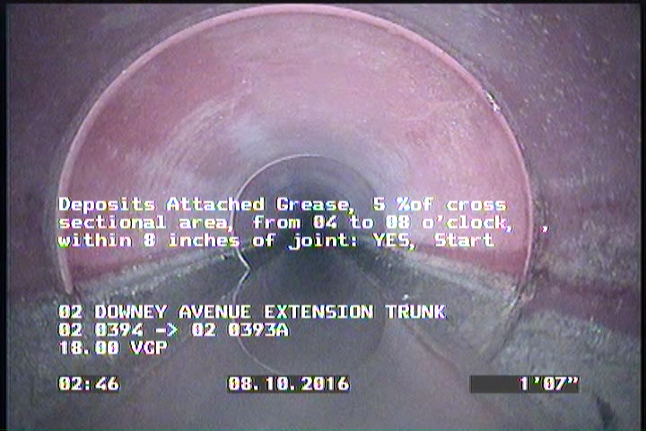 Deposits Attached Grease, 5 %of cross sectional area, from 04 to 08 o'clock, , within 8 inches of joint: YES, Start