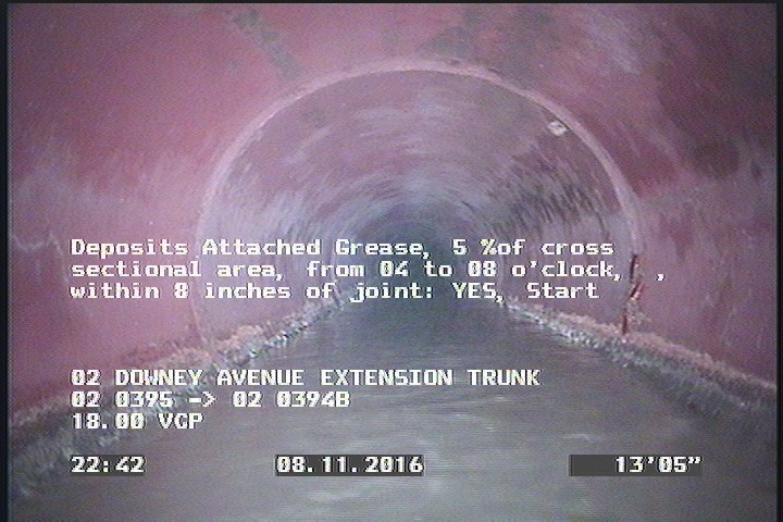 Deposits Attached Grease, 5 %of cross sectional area, from 04 to 08 o'clock, , within 8 inches of joint: YES, Start