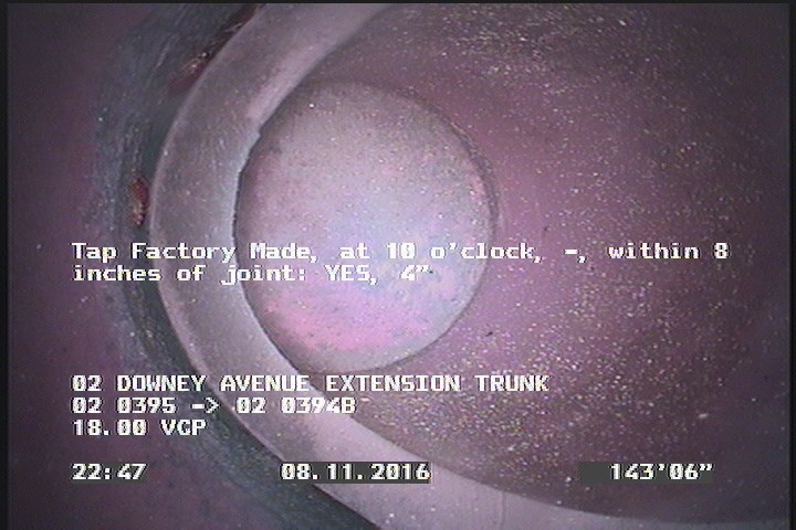 Tap Factory Made, at 10 o'clock, -, within 8 inches of joint: YES, 4"