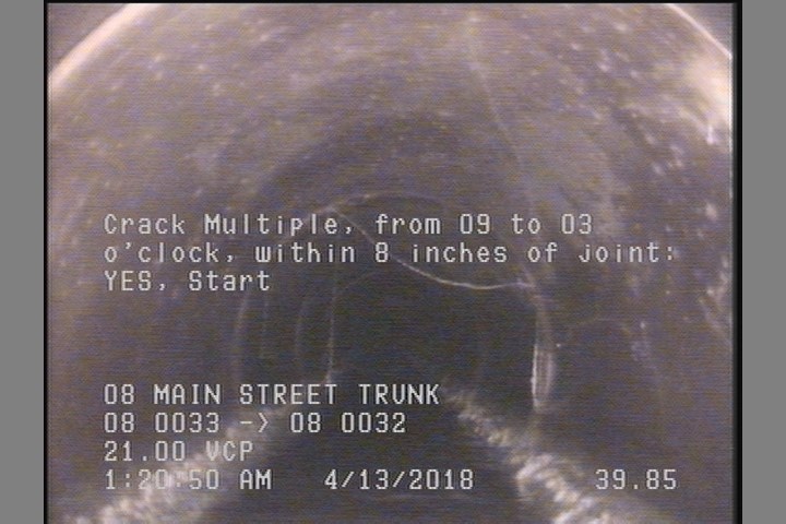 Crack Multiple, from 09 to 03 o'clock, within 8 inches of joint: YES, Start