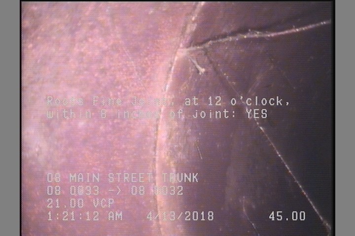 Roots Fine Joint, at 12 o'clock, within 8 inches of joint: YES