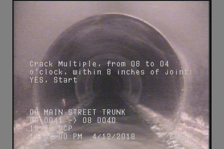 Crack Multiple, from 08 to 04 o'clock, within 8 inches of joint: YES, Start