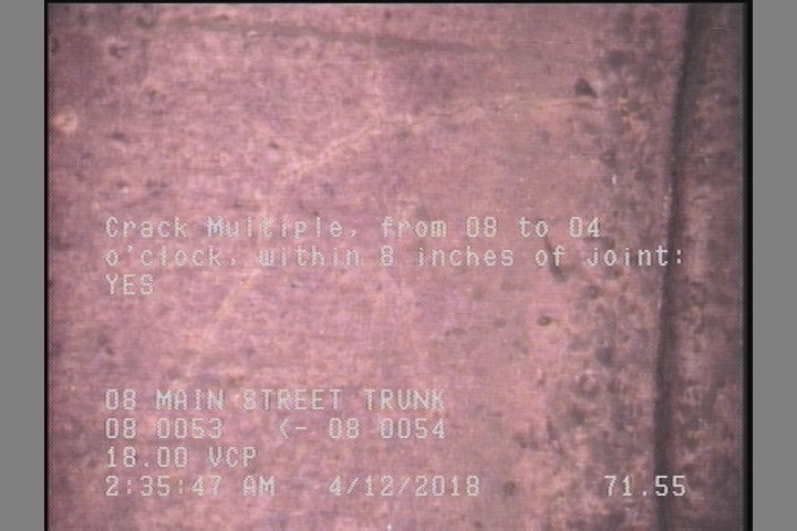 Crack Multiple, from 08 to 04 o'clock, within 8 inches of joint: YES