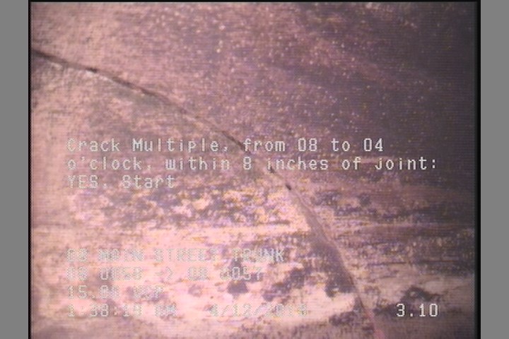 Crack Multiple, from 08 to 04 o'clock, within 8 inches of joint: YES, Start