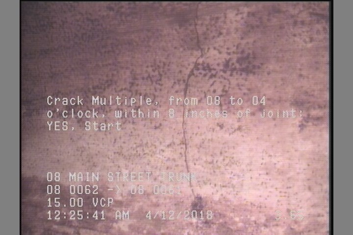 Crack Multiple, from 08 to 04 o'clock, within 8 inches of joint: YES, Start
