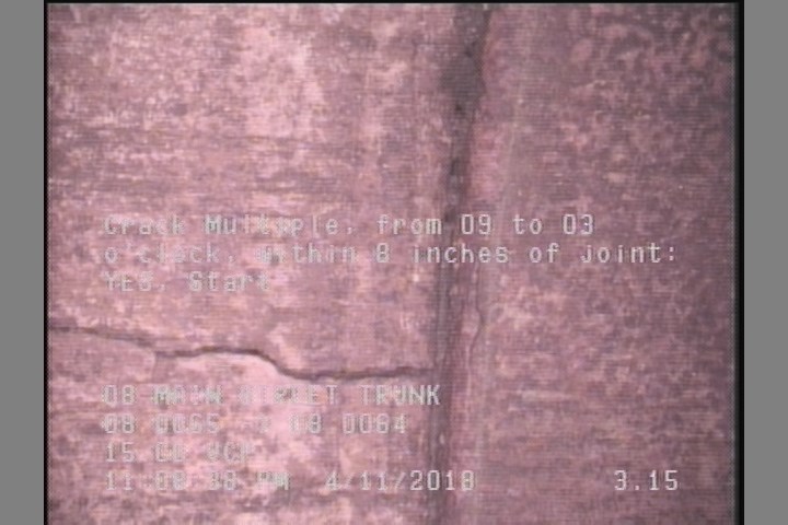 Crack Multiple, from 09 to 03 o'clock, within 8 inches of joint: YES, Start