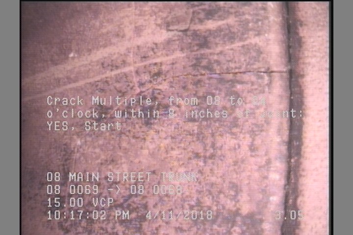 Crack Multiple, from 08 to 04 o'clock, within 8 inches of joint: YES, Start