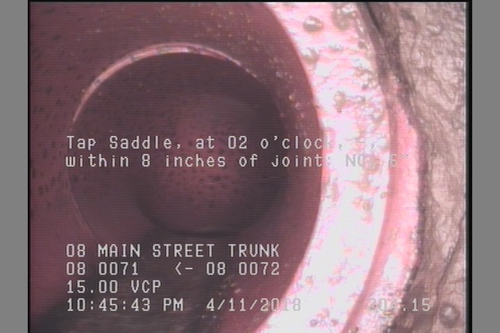 Tap Saddle, at 02 o'clock, -, within 8 inches of joint: NO, 6"