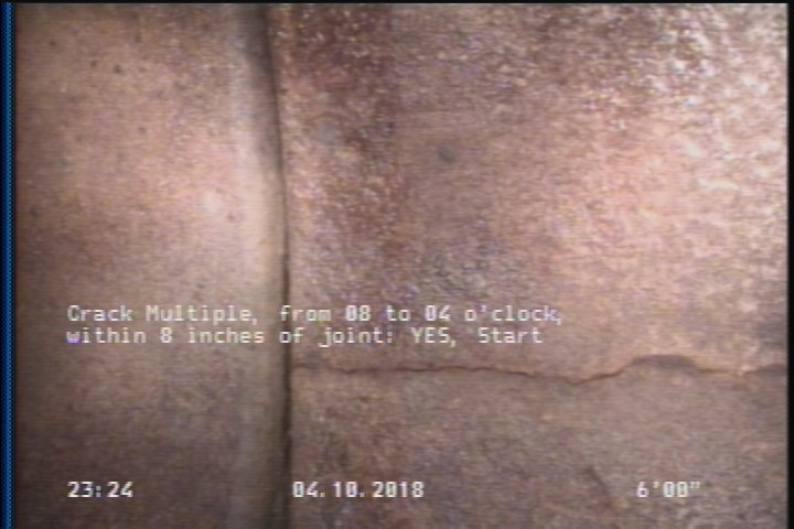 Crack Multiple, from 08 to 04 o'clock, within 8 inches of joint: YES, Start