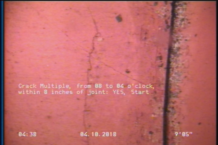 Crack Multiple, from 08 to 04 o'clock, within 8 inches of joint: YES, Start