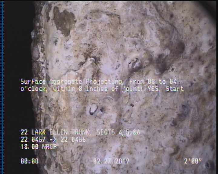 Surface Aggregate Projecting, from 08 to 04 o'clock, within 8 inches of joint: YES, Start