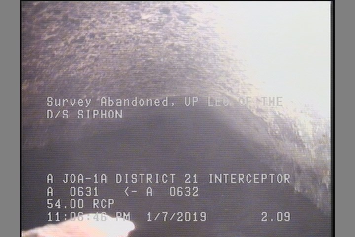 Survey Abandoned - UP LEG OF THE D/S SIPHON