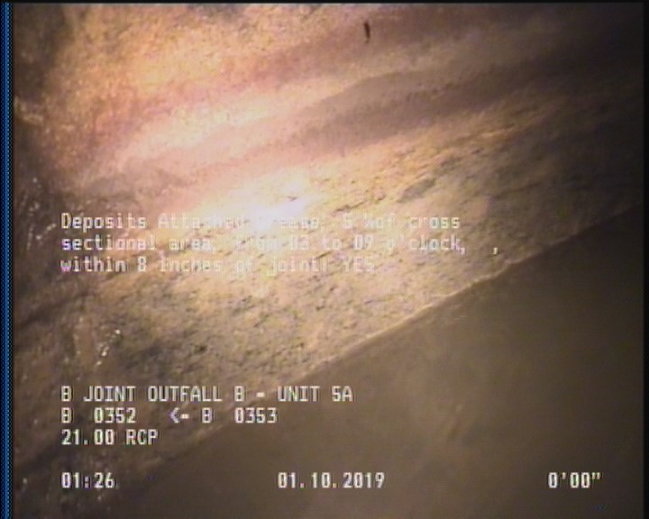 Deposits Attached Grease, 5 %of cross sectional area, from 03 to 09 o'clock, , within 8 inches of joint: YES
