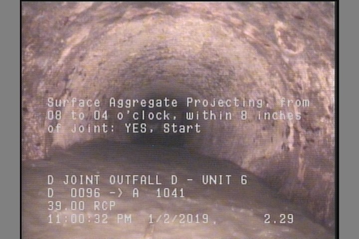 Surface Aggregate Projecting, from 08 to 04 o'clock, within 8 inches of joint: YES, Start