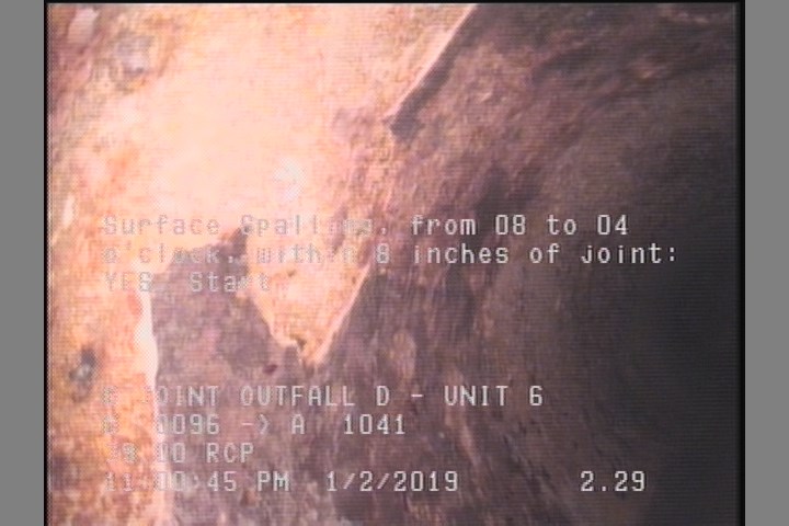 Surface Spalling, from 08 to 04 o'clock, within 8 inches of joint: YES, Start
