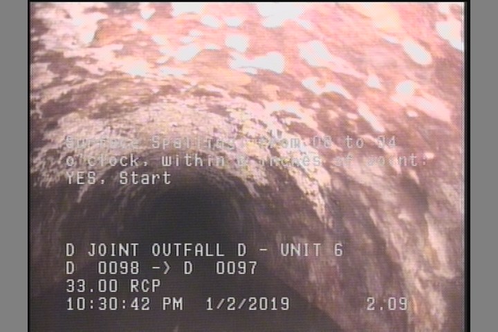Surface Spalling, from 08 to 04 o'clock, within 8 inches of joint: YES, Start