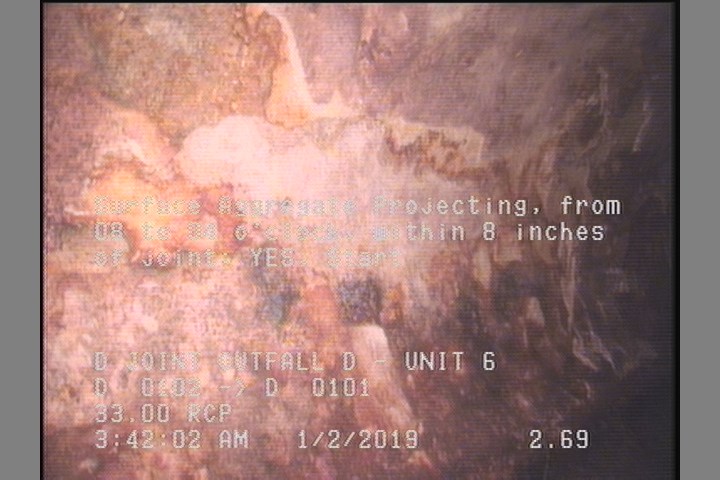 Surface Aggregate Projecting, from 08 to 04 o'clock, within 8 inches of joint: YES, Start