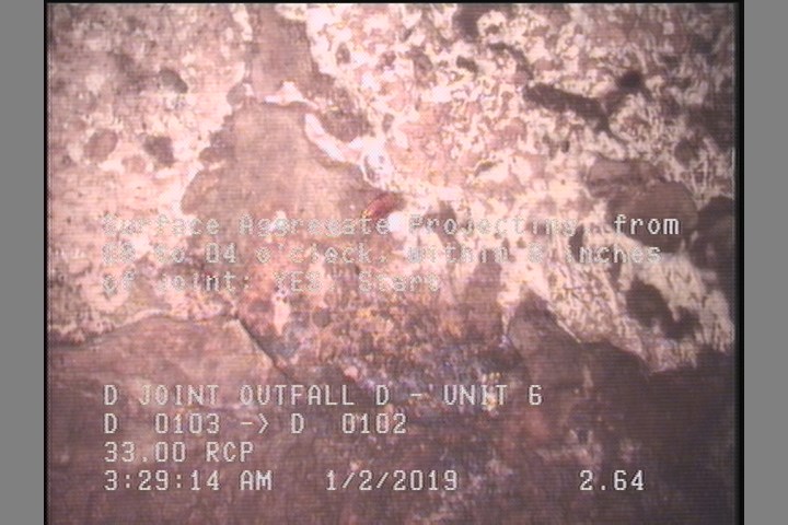 Surface Aggregate Projecting, from 08 to 04 o'clock, within 8 inches of joint: YES, Start