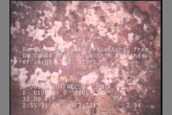Surface Aggregate Projecting, from 08 to 04 o'clock, within 8 inches of joint: YES, Start