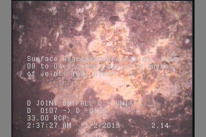 Surface Aggregate Projecting, from 08 to 04 o'clock, within 8 inches of joint: YES, Start