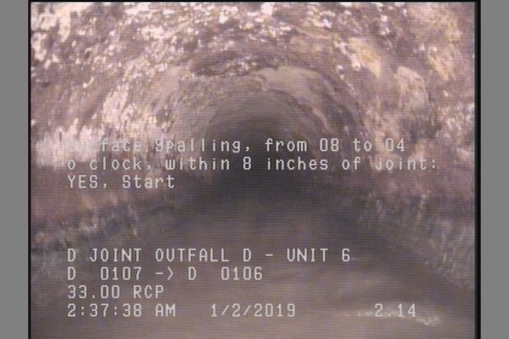 Surface Spalling, from 08 to 04 o'clock, within 8 inches of joint: YES, Start
