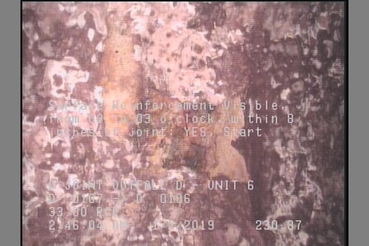 Surface Reinforcement Visible, from 09 to 03 o'clock, within 8 inches of joint: YES, Start
