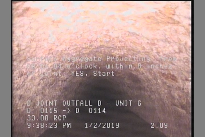 Surface Aggregate Projecting, from 08 to 04 o'clock, within 8 inches of joint: YES, Start