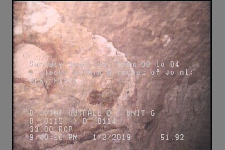 Surface Spalling, from 08 to 04 o'clock, within 8 inches of joint: YES, Start