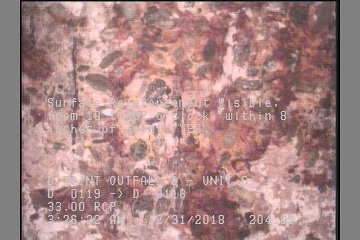 Surface Reinforcement Visible, from 10 to 02 o'clock, within 8 inches of joint: YES