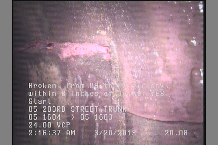 Broken, from 09 to 03 o'clock, within 8 inches of joint: YES, Start
