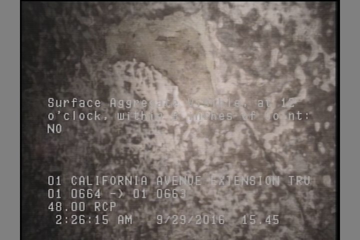 Surface Aggregate Visible, at 12 o'clock, within 8 inches of joint: NO