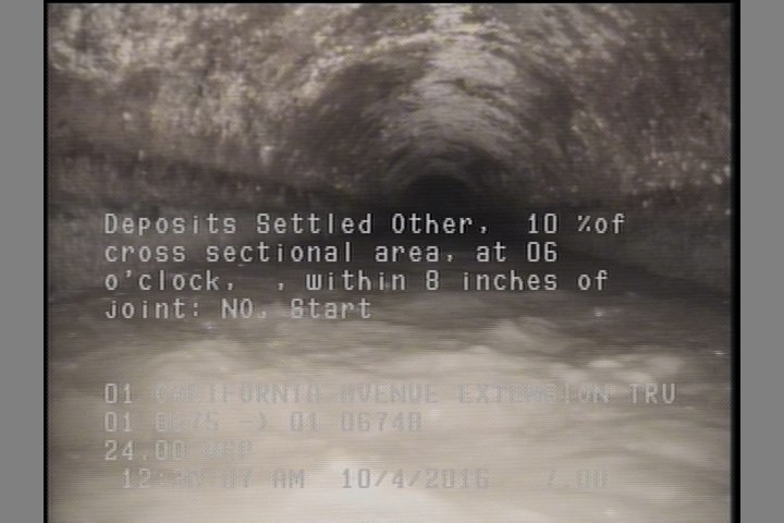 Deposits Settled Other, 10 %of cross sectional area, at 06 o'clock, , within 8 inches of joint: NO, Start