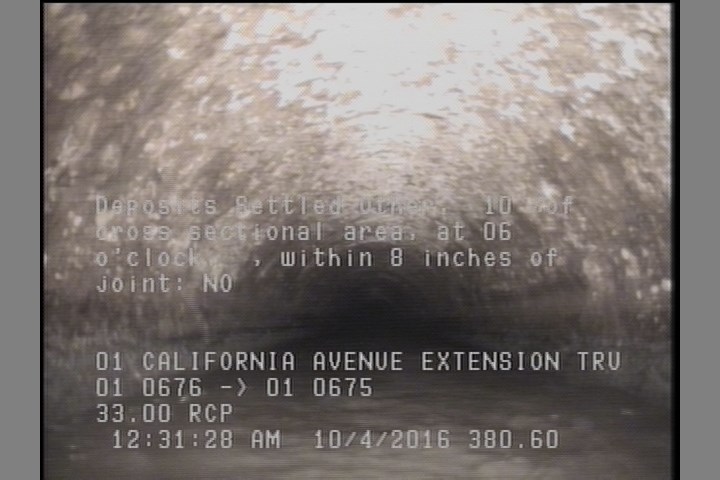 Deposits Settled Other, 10 %of cross sectional area, at 06 o'clock, , within 8 inches of joint: NO