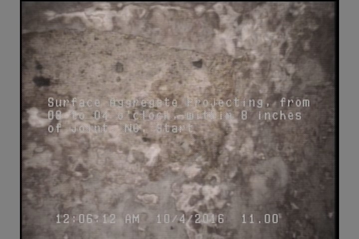 Surface Aggregate Projecting, from 08 to 04 o'clock, within 8 inches of joint: NO, Start